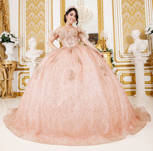 Off Shoulder Lace Beaded Applique Quinceañera Ball Gown for Women 4/XS-16/3X